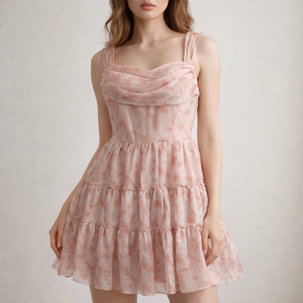 Berlinnova New  Pink Floral Mini Prom Dress size 20W lined zipped babydoll